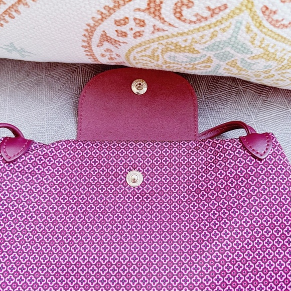 Longchamp Le Pliage Nylon Mini Crossbody Bag, Dandy Print, Fig Bordeaux - Picture 7 of 9